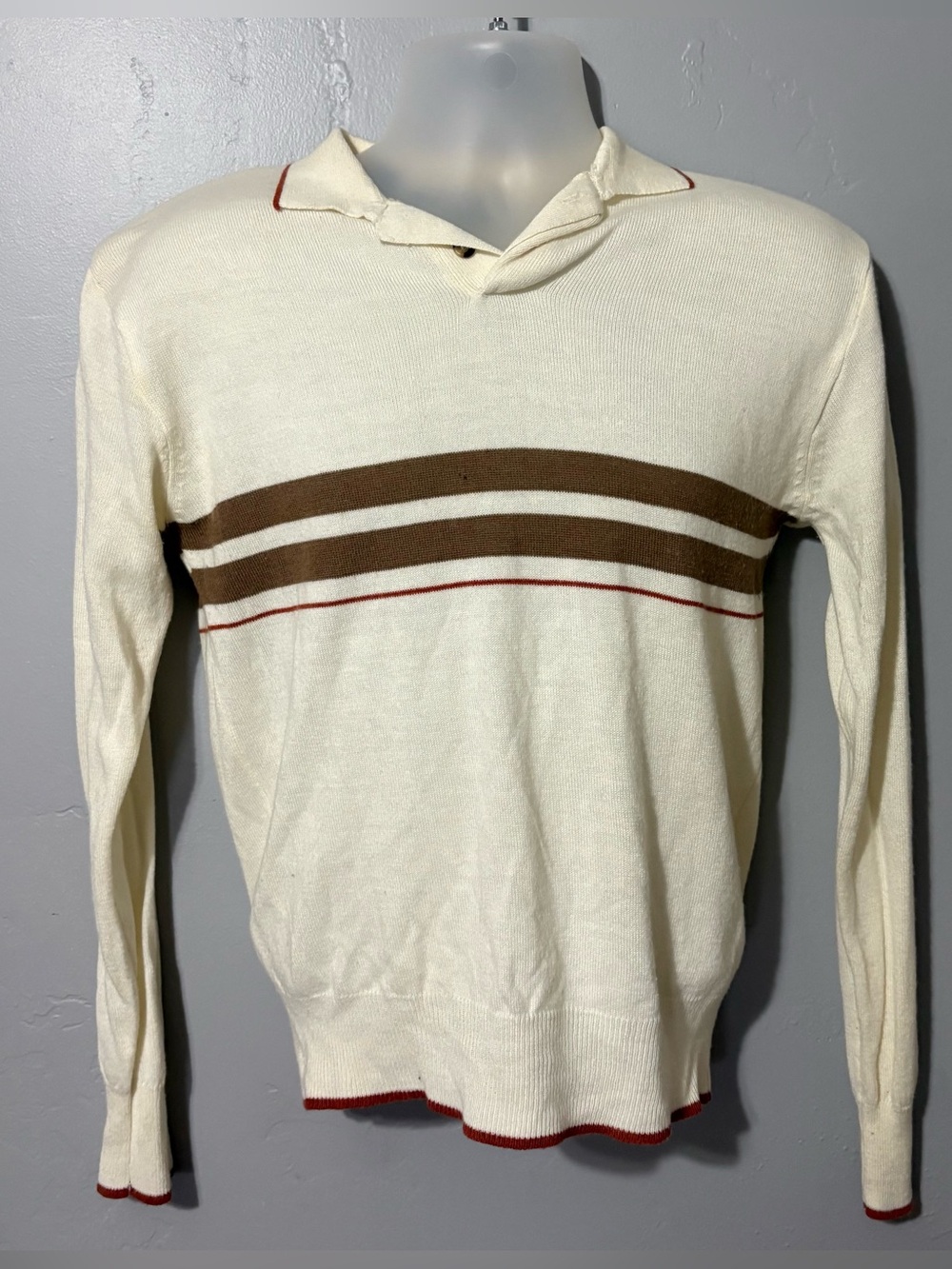 Vintage Saturday V-Neck Collared Sweater Men’s L Acrylic & Lambs Wool 80s.